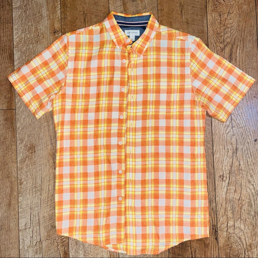 Plaid Orange & Yellow button up